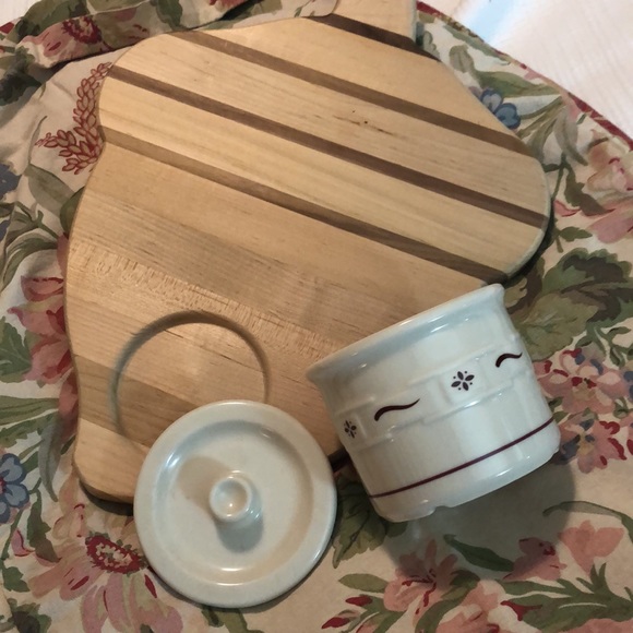 LONGABERGER American Craft 
Acorn Maple Wood Cutting Board + Ceramic Crock NEW - Picture 13 of 16